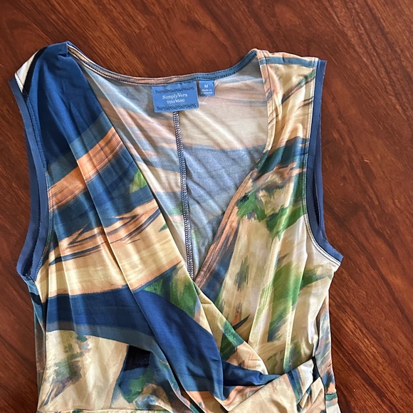 Simply Vera Vera Wang Asymmetrical Blue and Cream Dress size medium - Picture 3 of 7